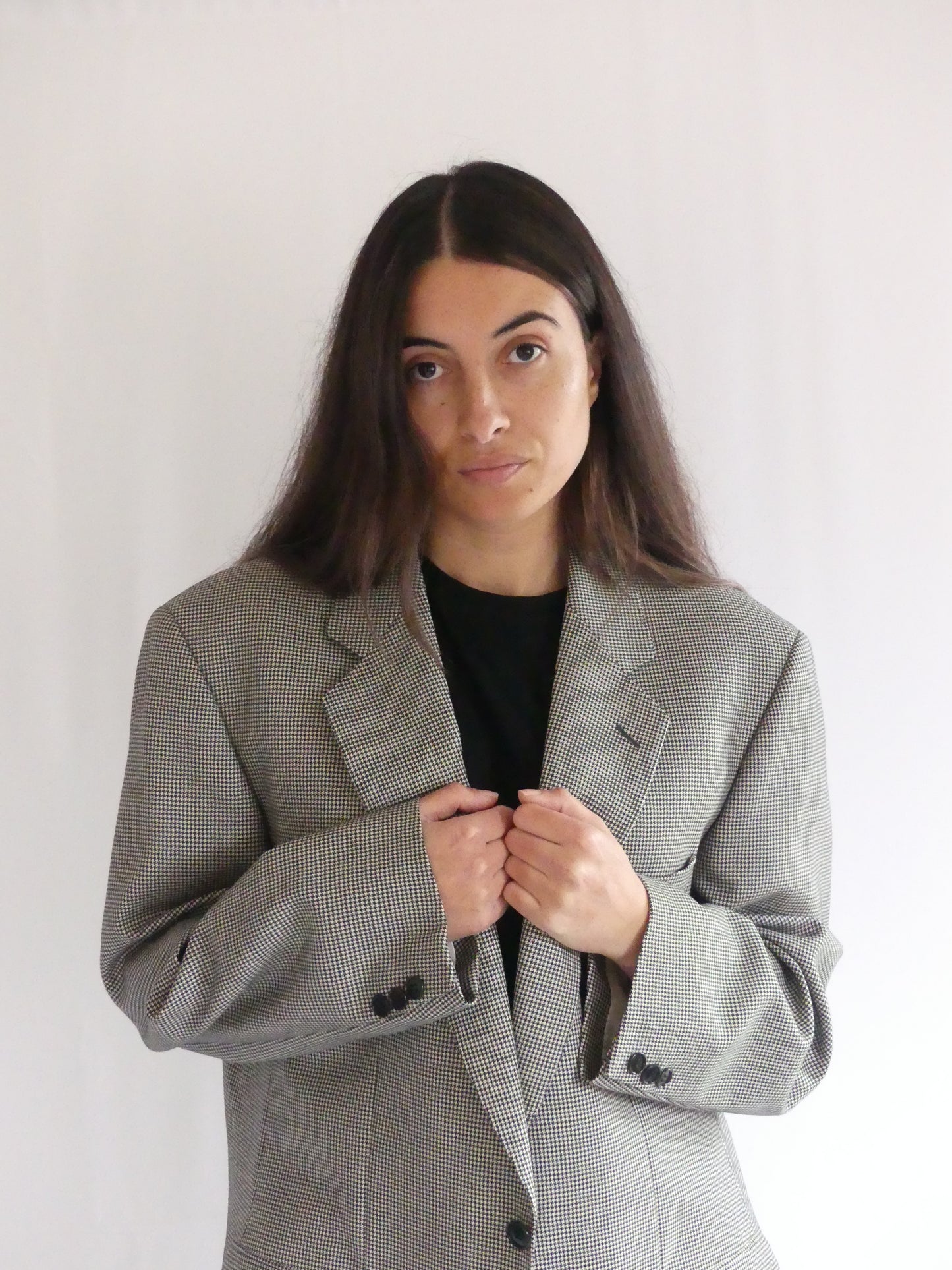 Gaspard vintage blazer in black and white houndstooth, made in France with Scabal London cloth – timeless and elegant women’s blazer for formal and casual outfits
